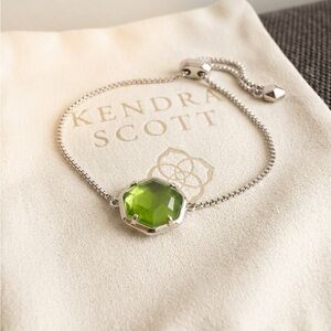 Kendra Scott Silver Bracelet with peridot green Octagon Stone